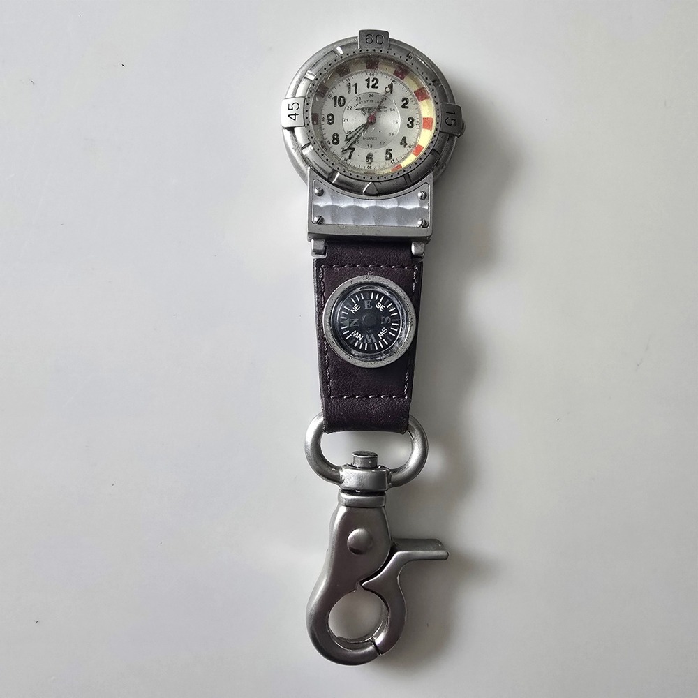 Spirit of St. Louis Field Watch Clip Compass Quartz Silver Tone Brown‎ Leather